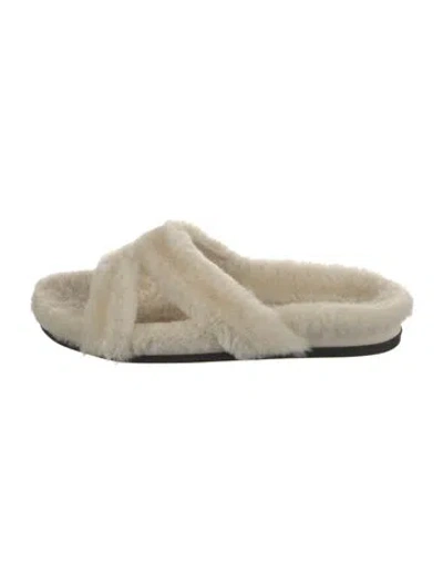 Pre-owned Manolo Blahnik Shearling Slides W/ Tags In Neutral