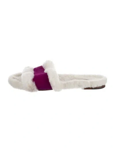 Pre-owned Manolo Blahnik Shearling Slides In White