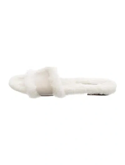 Pre-owned Manolo Blahnik Shearling Slides In White