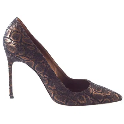 Pre-owned Manolo Blahnik Shoe Coppery Bronze Faux Python Pump 39 / 9 New In Black