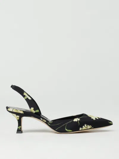 Manolo Blahnik Carolyne 50 Floral-print Satin Slingback Pumps In Black