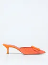 Manolo Blahnik Maysalebi 50 Suede-trimmed Croc-effect Leather Mules In Orange