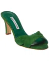 Manolo Blahnik Siemu 70 Suede Sandal In Green