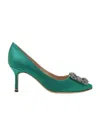 Manolo Blahnik Crystal Buckle High Heels In Green