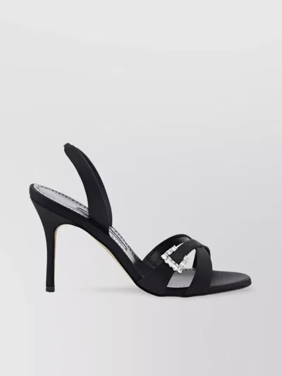 Manolo Blahnik Silk Satin Strappy Heel Sandals In Black