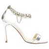 Manolo Blahnik Silver Chunky Chain Lock Ankle Strap High Heel Sandal In Silver