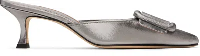 Manolo Blahnik Silver Maysale Mules In Grap(0407)