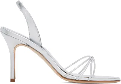 Manolo Blahnik Silver Sareta Heeled Sandals In 0454 Silv