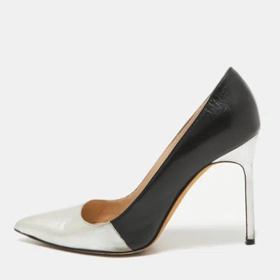 Manolo Blahnik Silver/black Leather Bb Pumps In Multi