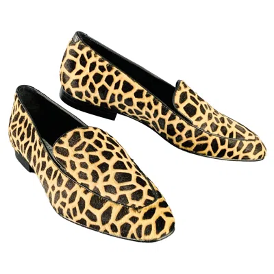 Pre-owned Manolo Blahnik Size 11 Brown Black Pony Hair Giraffe Loafer Flats