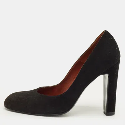 Pre-owned Manolo Blahnik Size 36.5 Black Suede Round Toe Pumps