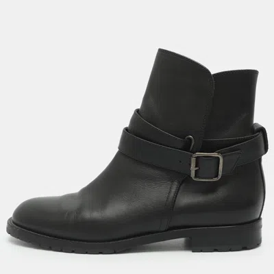 Pre-owned Manolo Blahnik Size 37 Black Leather Mid Calf Boots