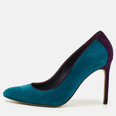 Pre-owned Manolo Blahnik Size 37 Two Tone Suede Pumps In Purple