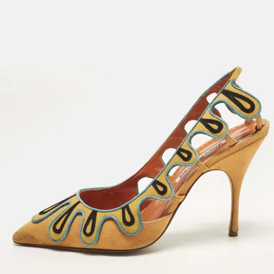 Pre-owned Manolo Blahnik Size 39 Multicolor Suede Slingback Pumps