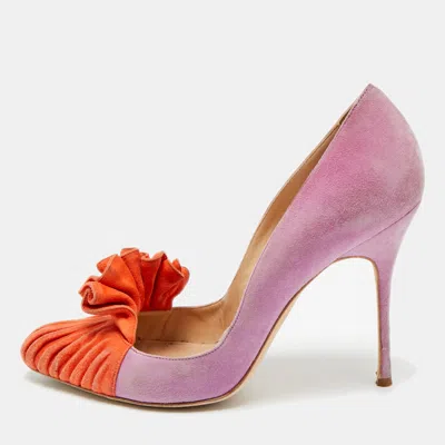Pre-owned Manolo Blahnik Size 39 Purple/orange Suede Ruffle Pumps