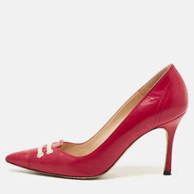 Pre-owned Manolo Blahnik Size 39 Red Leather Pointed Toe Pumps