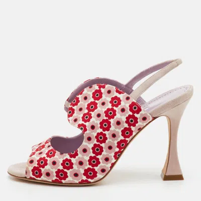 Pre-owned Manolo Blahnik Size 39.5 Multicolor Floral Print Fabric Slingback Sandals