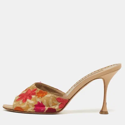 Pre-owned Manolo Blahnik Size 40 Multicolor Leather And Lurex Fabric Slide Sandals