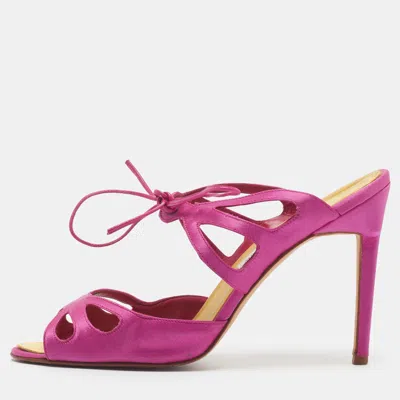 Pre-owned Manolo Blahnik Size 40 Pink Satin Ankle Wrap Sandals