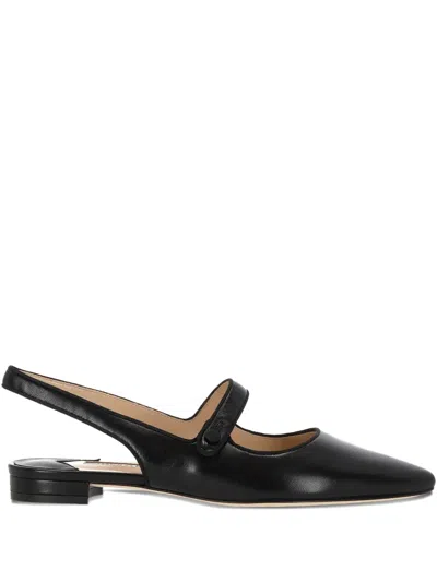 Manolo Blahnik Campari Leather Mary Jane Slingback Flats In Black