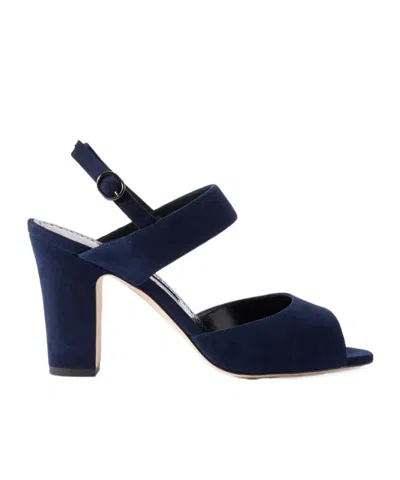 Manolo Blahnik Khiko 90 Suede Slingback Sandals In Blue