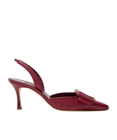 Manolo Blahnik Slingback Leather Pumps In Burgundy