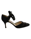 Manolo Blahnik Slingback Mid Heel Sandals In Black Suede In Black