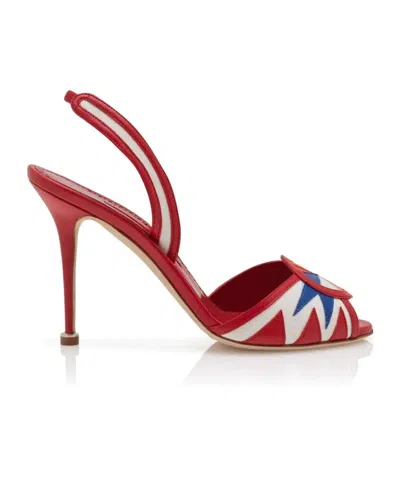 Manolo Blahnik Slingback Patterned Heeled Sandals In Red