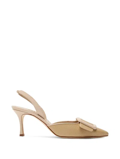 Manolo Blahnik 70mm Mayslibi Embossed Leather Slingback Pumps In Neutral