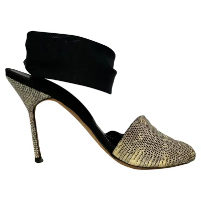 Pre-owned Manolo Blahnik Snake-embossed Lace Up Sandals In Animal Print Leather In Multi