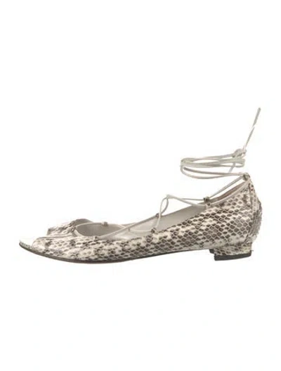 Pre-owned Manolo Blahnik Snakeskin Animal Print Ballet Flats In Black