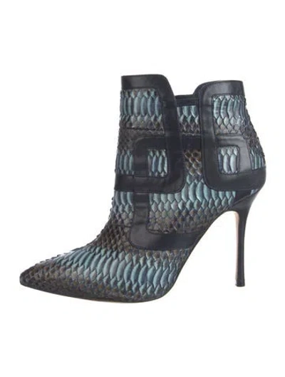 Pre-owned Manolo Blahnik Snakeskin Animal Print Boots In Blue