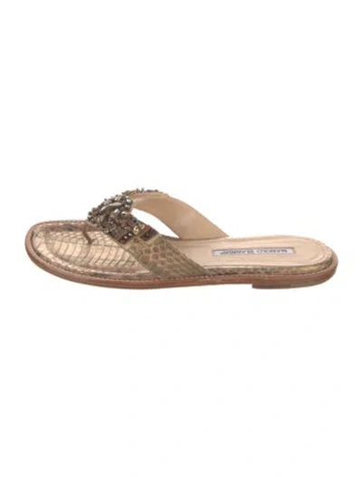 Pre-owned Manolo Blahnik Snakeskin Animal Print Flip Flops In Brown