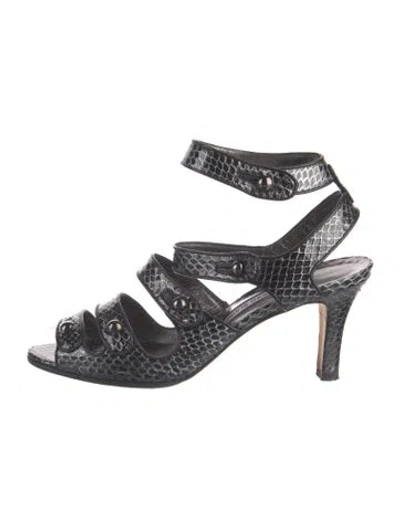 Pre-owned Manolo Blahnik Snakeskin Animal Print Sandals In Black
