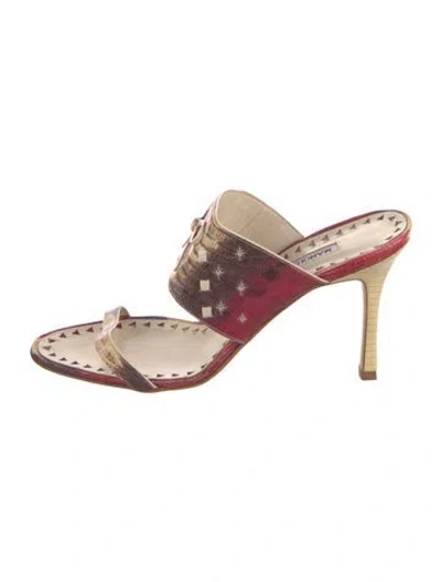 Pre-owned Manolo Blahnik Snakeskin Colorblock Pattern Slides In Neutral