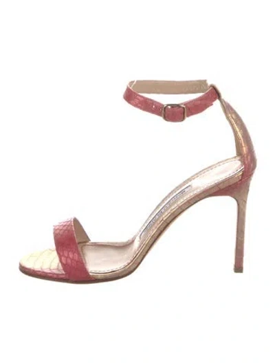 Pre-owned Manolo Blahnik Snakeskin Sandals In Silver