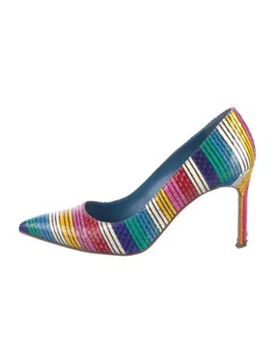 Pre-owned Manolo Blahnik Snakeskin Striped Pumps In Multi