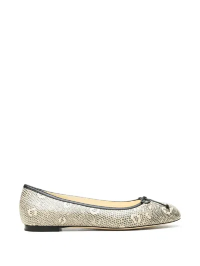Manolo Blahnik Veralli Lizard-effect Leather Ballet Flats In White