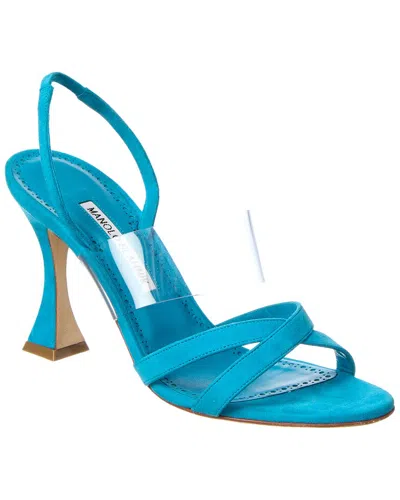 Manolo Blahnik Soliaro 90 Suede & Vinyl Slingback Sandal