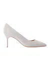 Manolo Blahnik Solid Suede Pumps In White