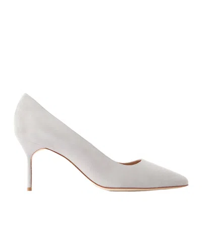 Manolo Blahnik Solid Suede Pumps In White