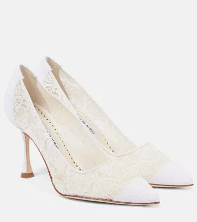 Manolo Blahnik Sololaria 90mm Floral-lace Pumps In White
