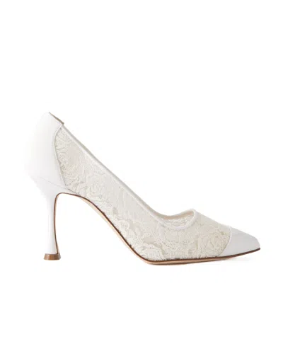 Manolo Blahnik Sololaria Lace High Heels In White