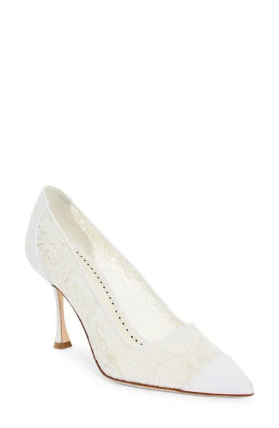 Manolo Blahnik Sololaria Pointed Toe Pump In Off White