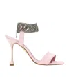 Manolo Blahnik Suede Sandals With Embellished Strap And Stiletto Heel In Pink