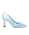 Manolo Blahnik 90mm Polypehami Satin Pumps In Blue