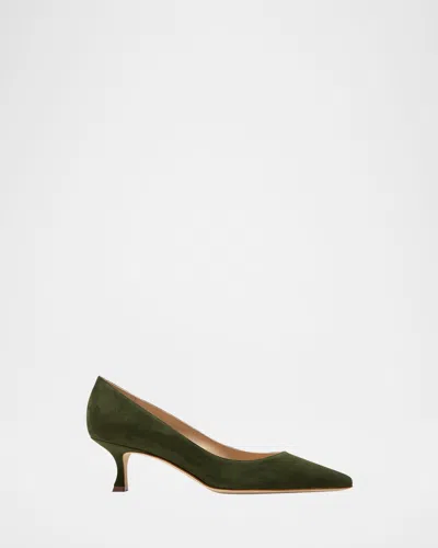 Manolo Blahnik Srila Suede Kitten-heel Pumps In Green