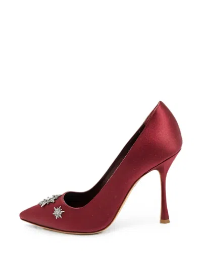 Pre-owned Manolo Blahnik Star-embellished Pointed-toe Pumps In Red