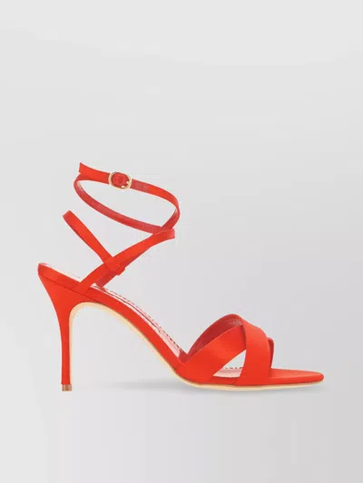 Manolo Blahnik Stiletto Heel Leather Sandals With Strappy Design In Orange