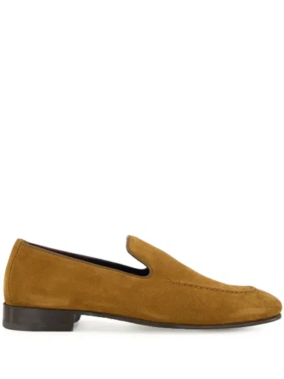 Manolo Blahnik Stitch-detailing Suede Slip-on Loafers In Brown